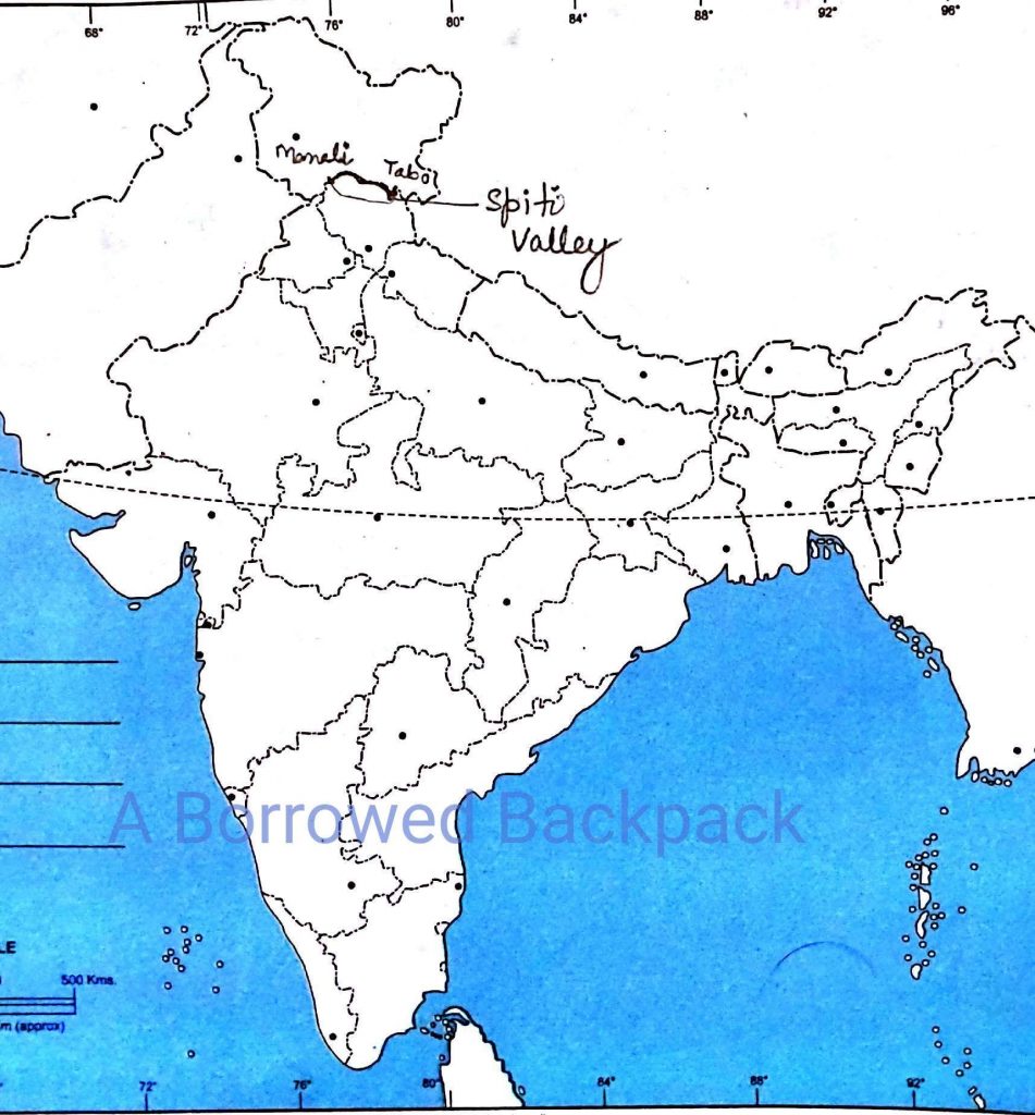 Location of Spiti valley on the Indian Map